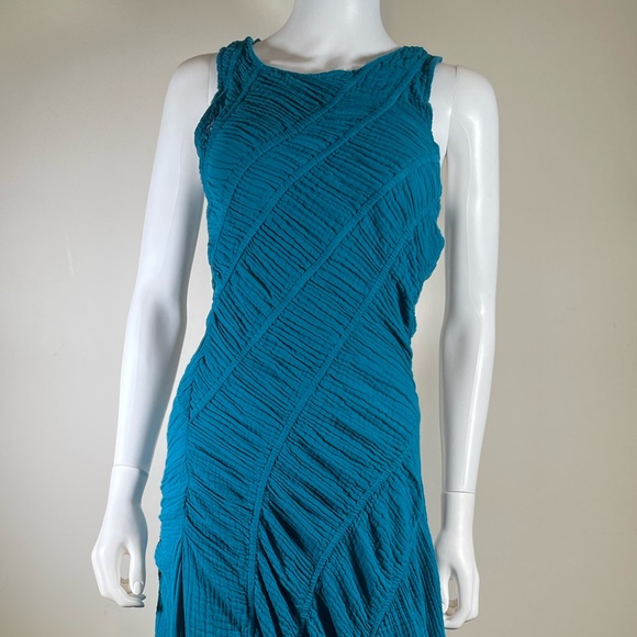 Free People Blurred Lines Midi Dress Blue Dark Teal Sz M 100% Cotton Gauze Sexy - Picture 5 of 15